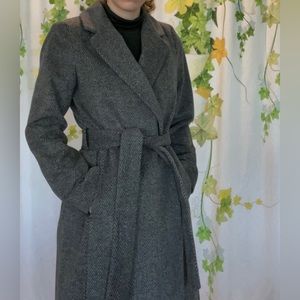 H&M Herringbone Charcoal Trench Coat - XS